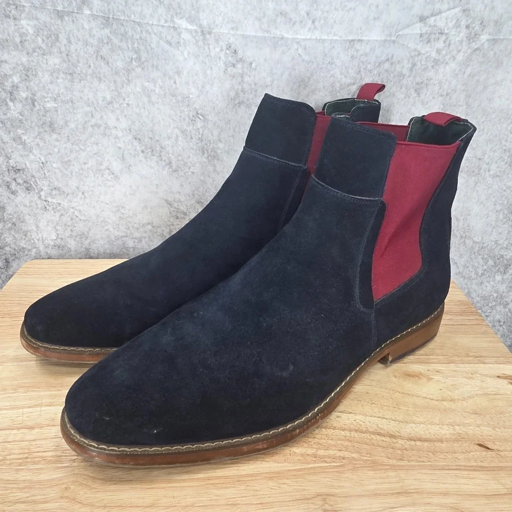 Todd Welsh Chelsea Boots Mens 14 Suede  Navy Blue Red Elastic Ankle Pull On